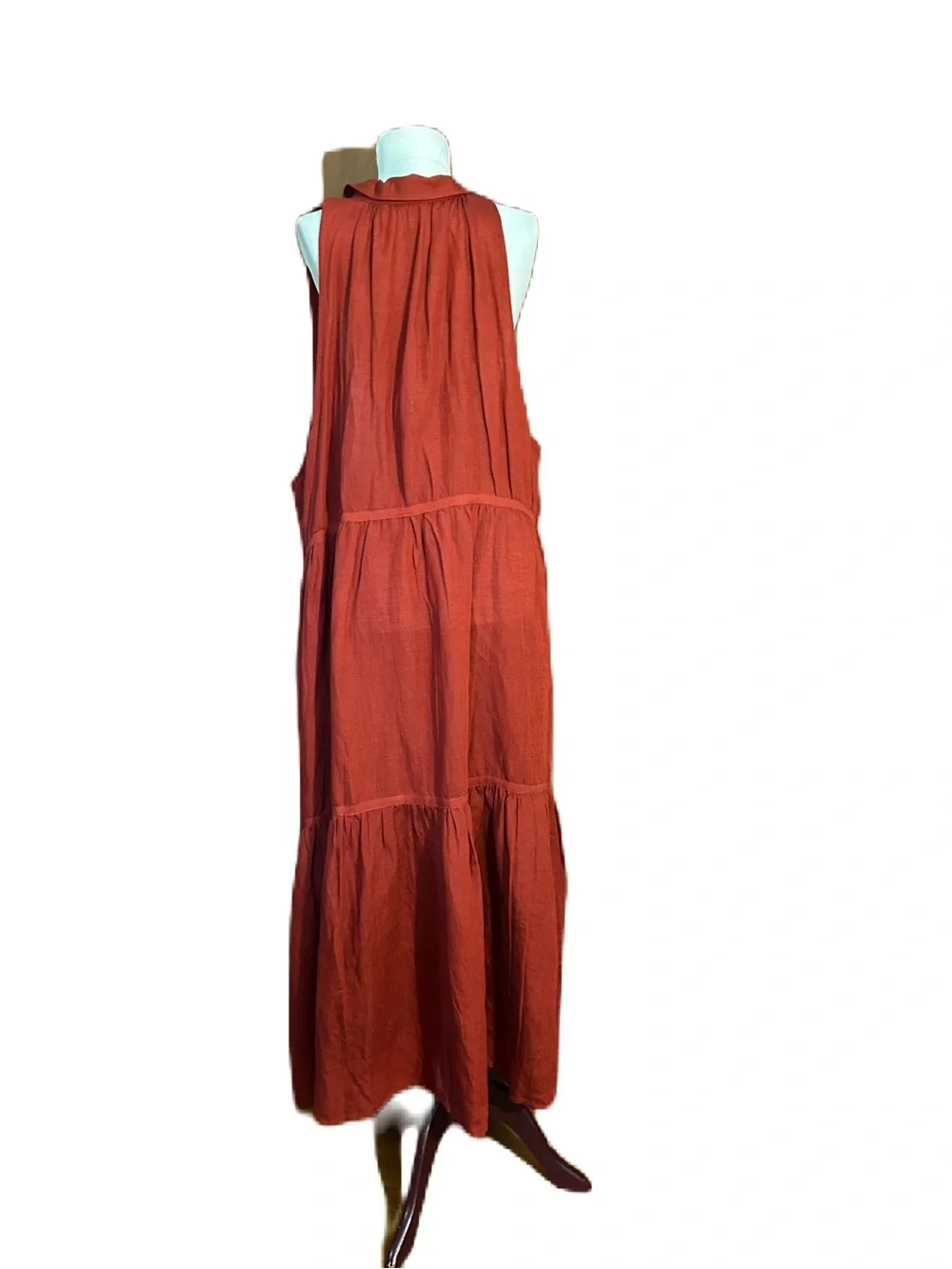 NWOT Sundance Sleeveless linen blend Rust Tiered Maxi Dress - Picture 4 of 9